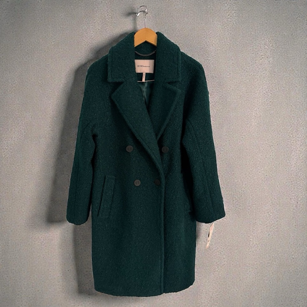 BCBGeneration Emerald Green Bouclé Coat Size L NWT Double Breasted